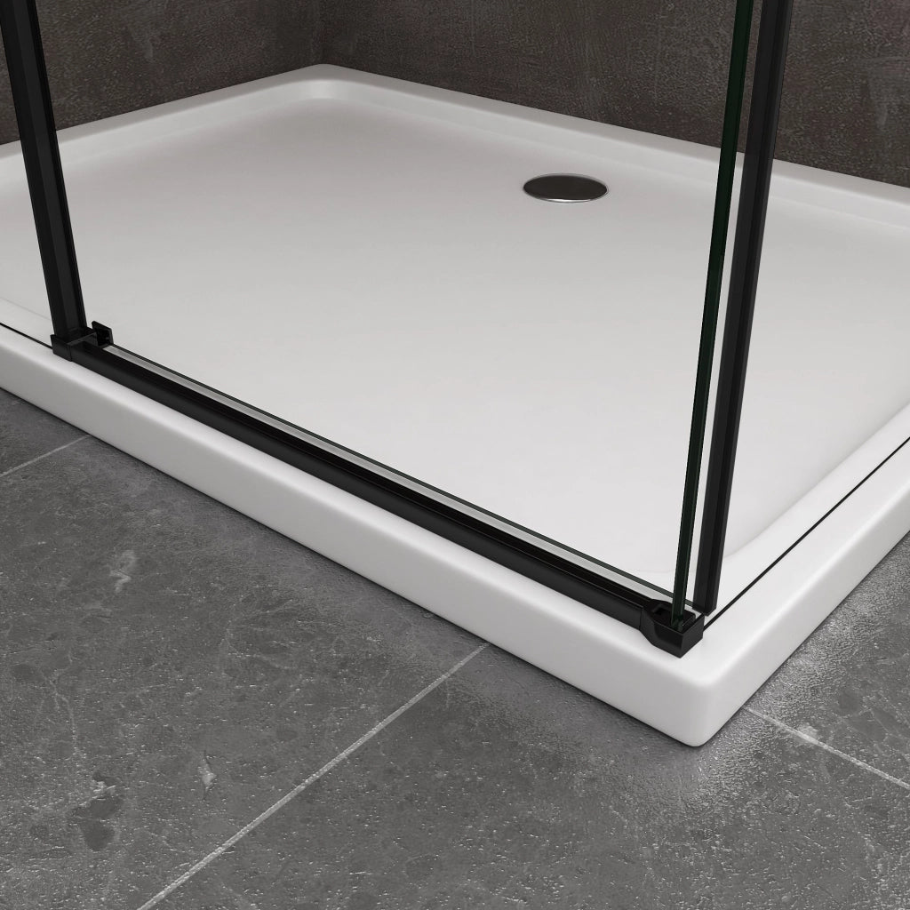 Box Doccia Ad Angolo Con Parete Fissa Laterale e Porta Frontale Con Chiusura Soft Close Ammortizzata H 200 8 MM Telaio Nero Opaco Cm 120 (118-120) x 140 (137-140)