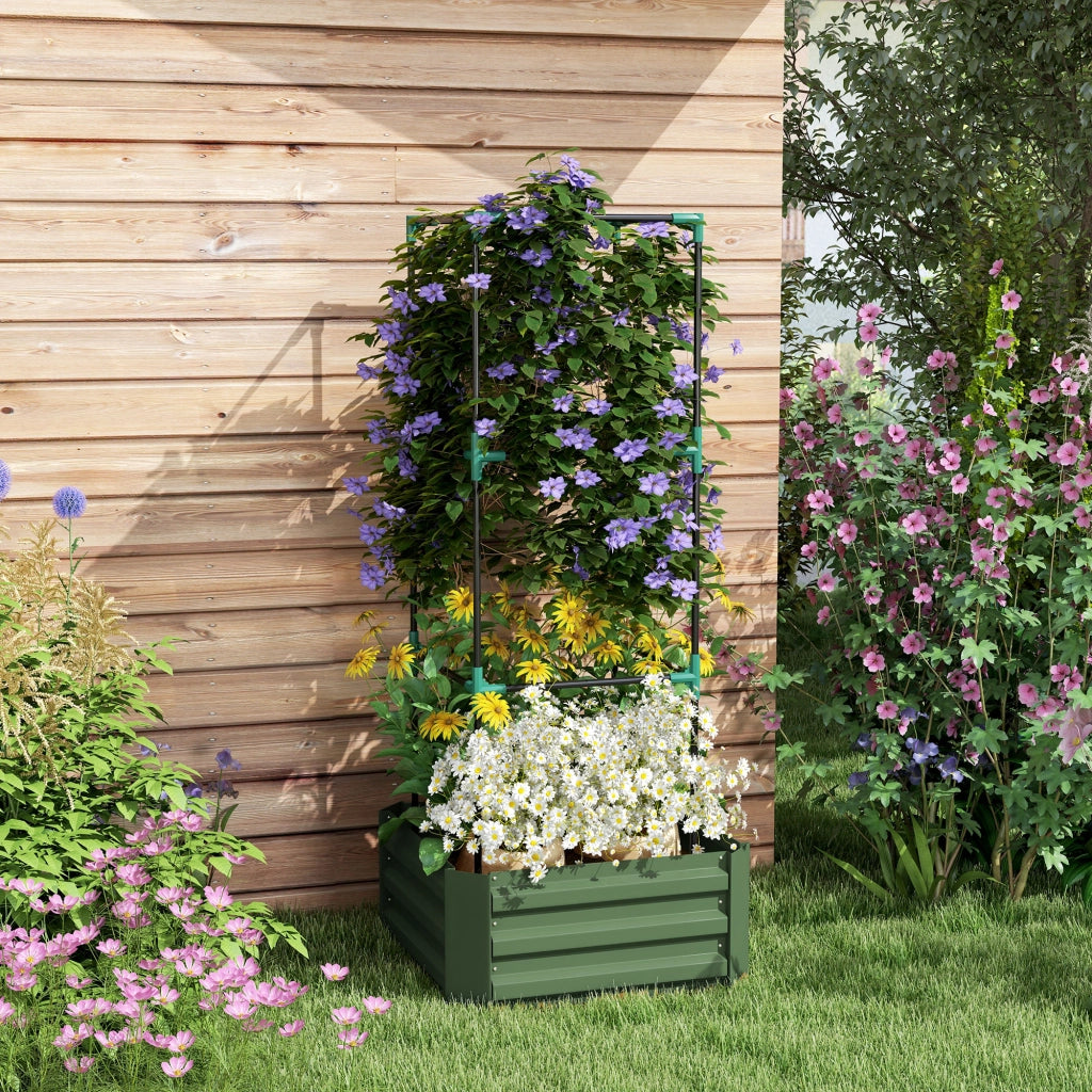 Aiuola rialzata con traliccio, fioriera e orto, fioriera in acciaio zincato, ideale per giardino e balcone, verde