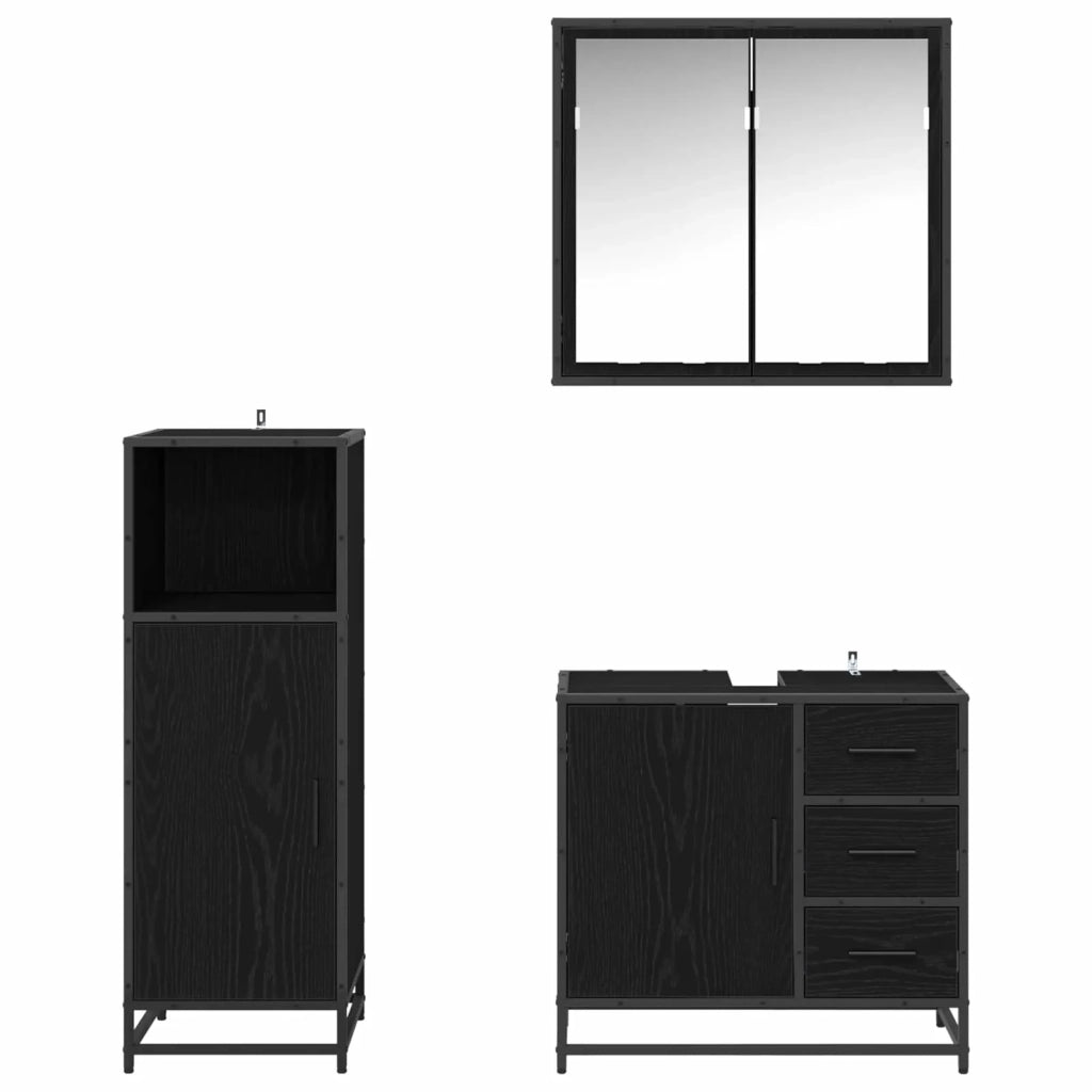 Set di mobili per il bagno 3 pcs Rovere Nero Legno multistrato 3402395