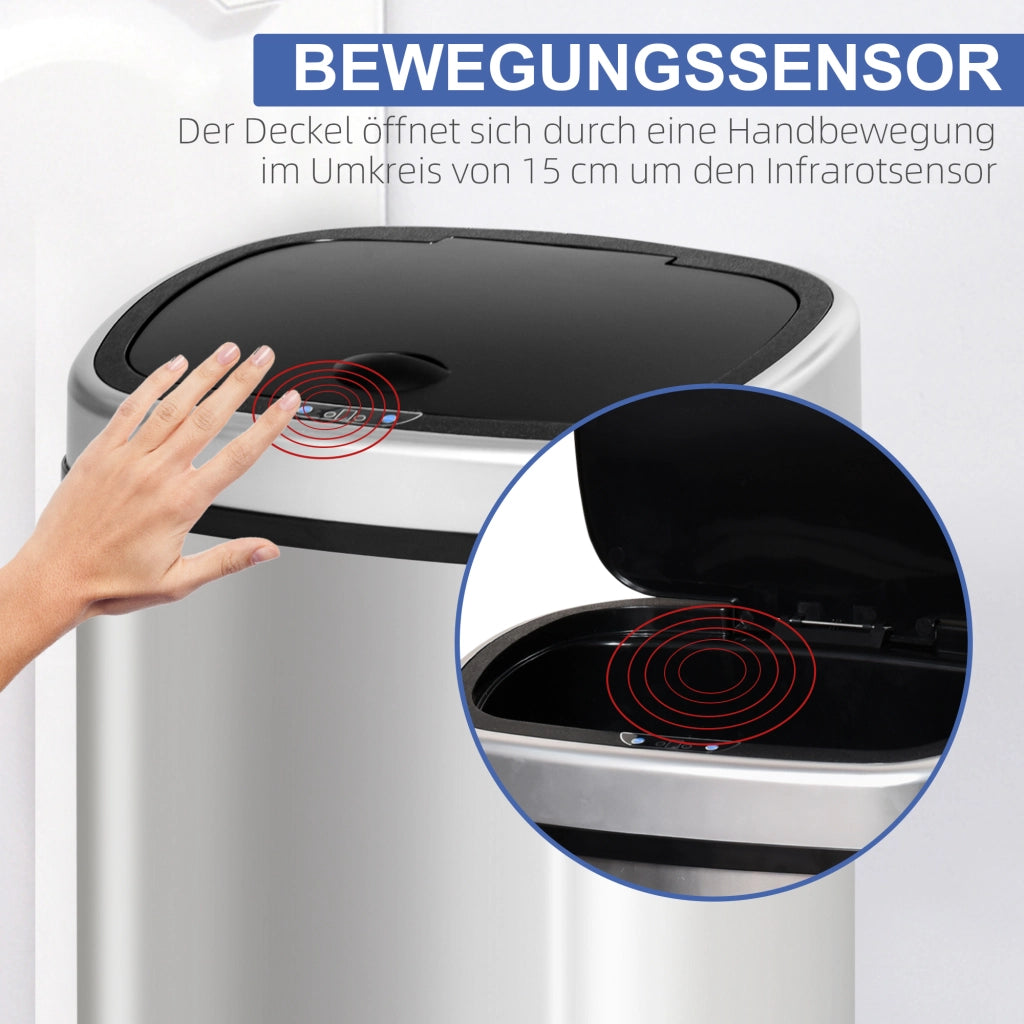 Bidone con sensore 48L ¨C zephmum ¨C acciaio inox argento