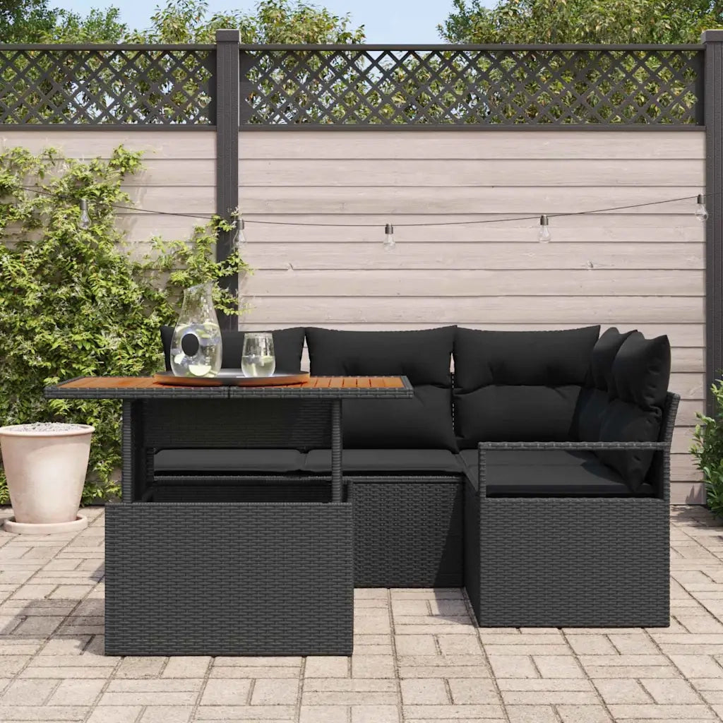 Set Divano da Giardino con archiviazione 5 pcs Nero Poly Rattan 3358445