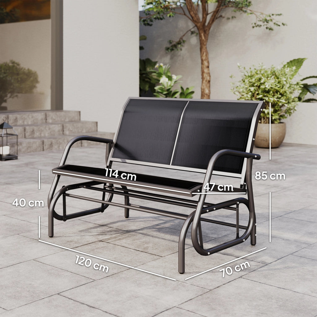 Dondolo da Giardino 2 Posti ¨C Xylo ¨C Metallo Textilene Nero con Braccioli