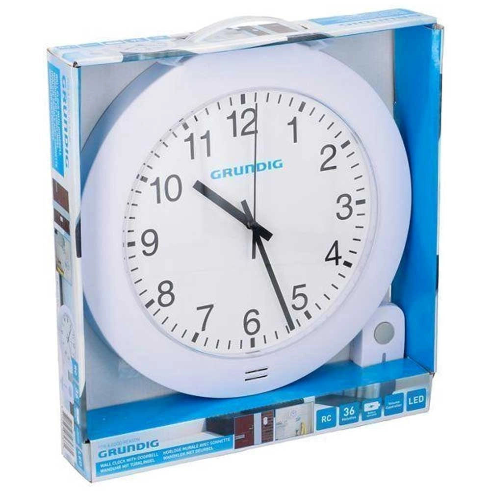 Orologio da Parete con Campanello Porta Senza Fili Wireless 29cm Grundig Bianco