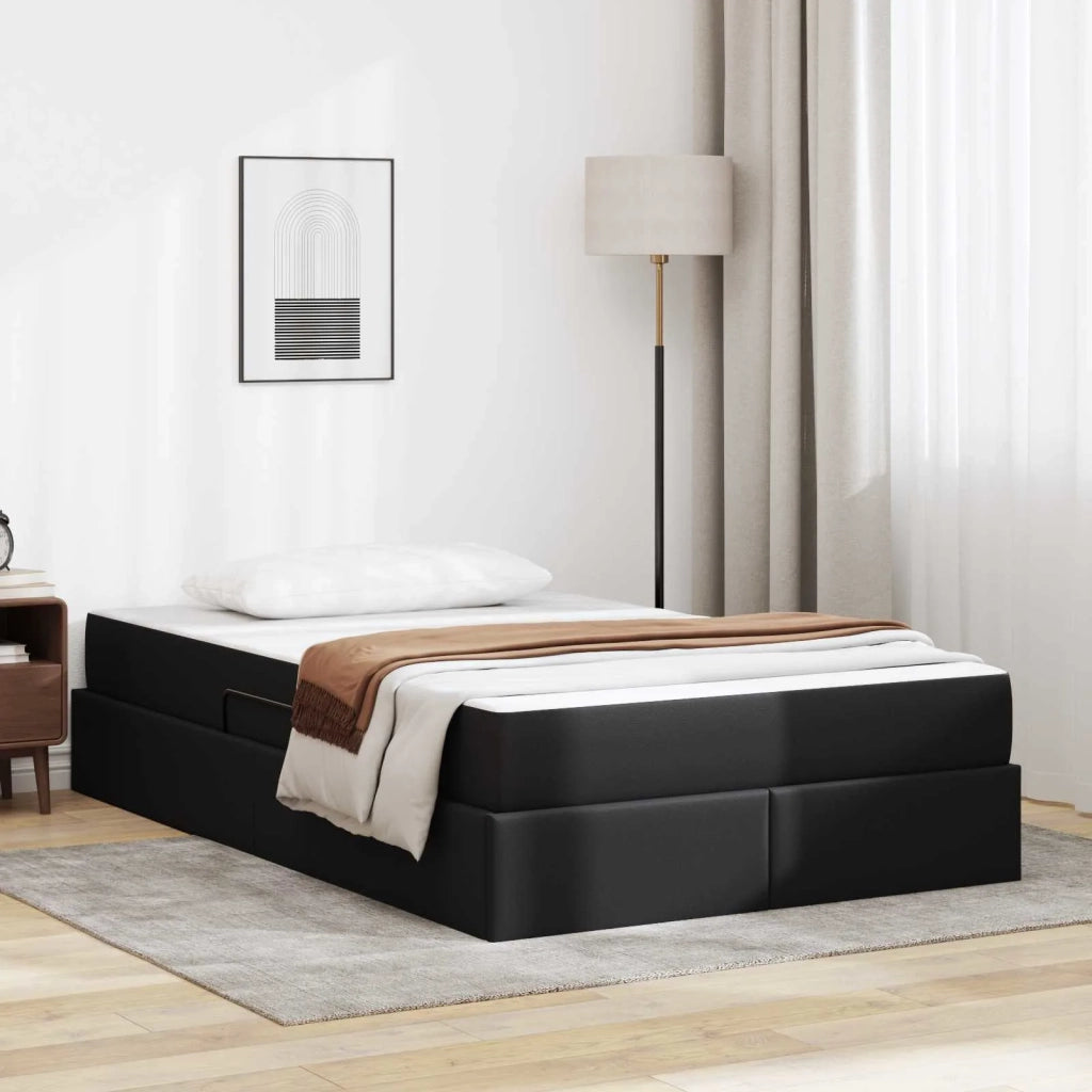 Letto con contenitore e materasso 2 pcs Nero Pelle