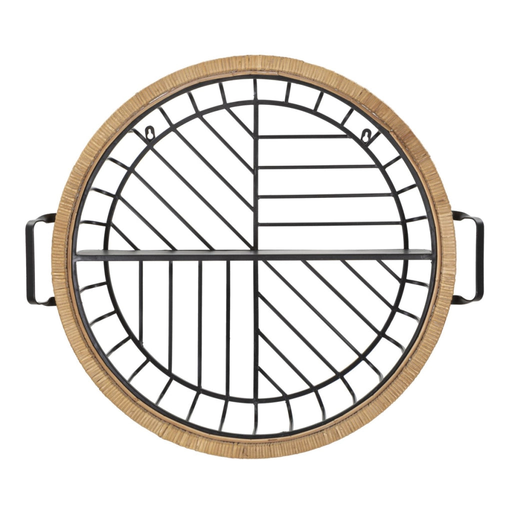 Mensola da muro Cebu a 2 ripiani in ferro e rattan — 72,5x18x65 cm