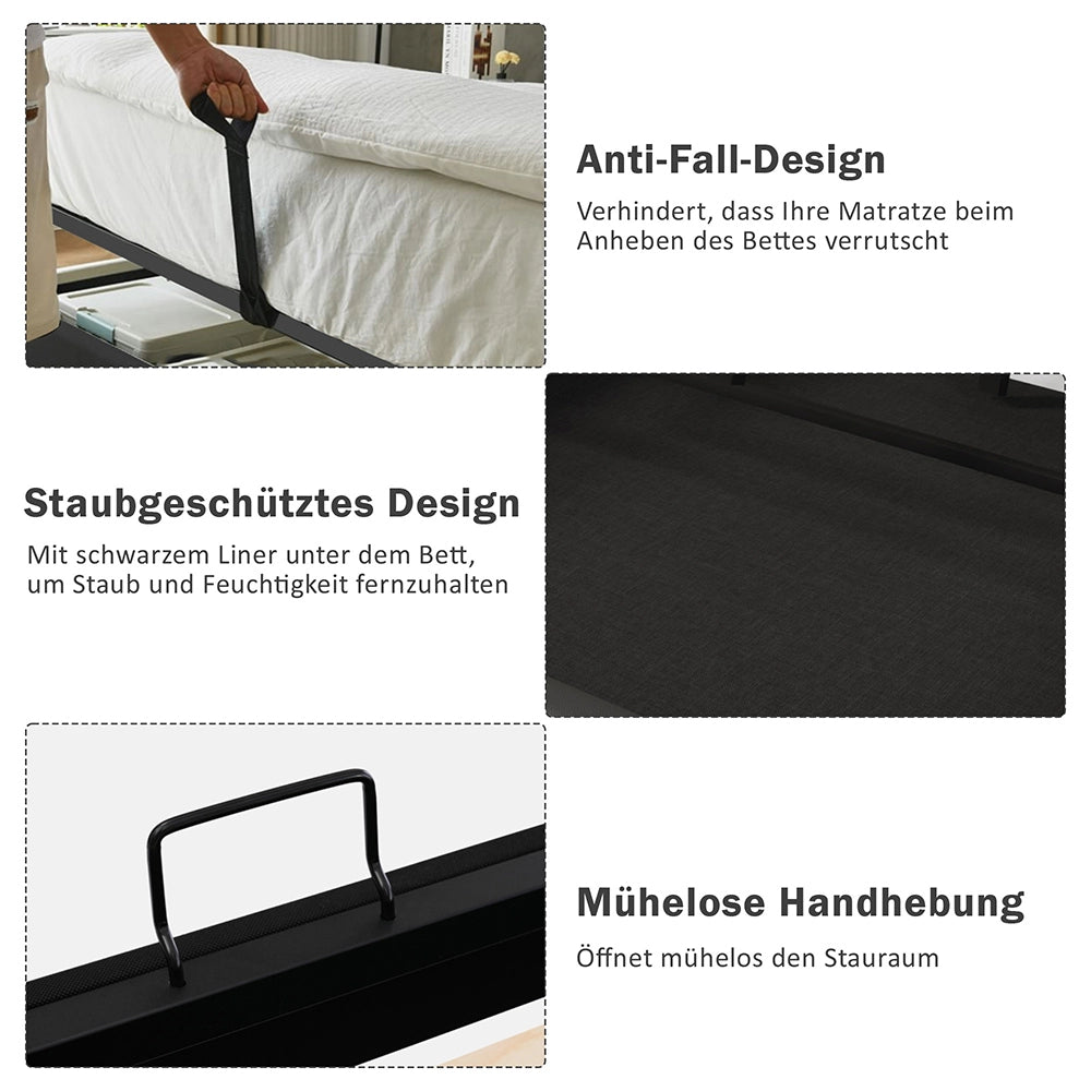 Letto a cassone per adulti - Xylo - 90x200 cm - Grigio - Testiera LED con USB C e rete a doghe