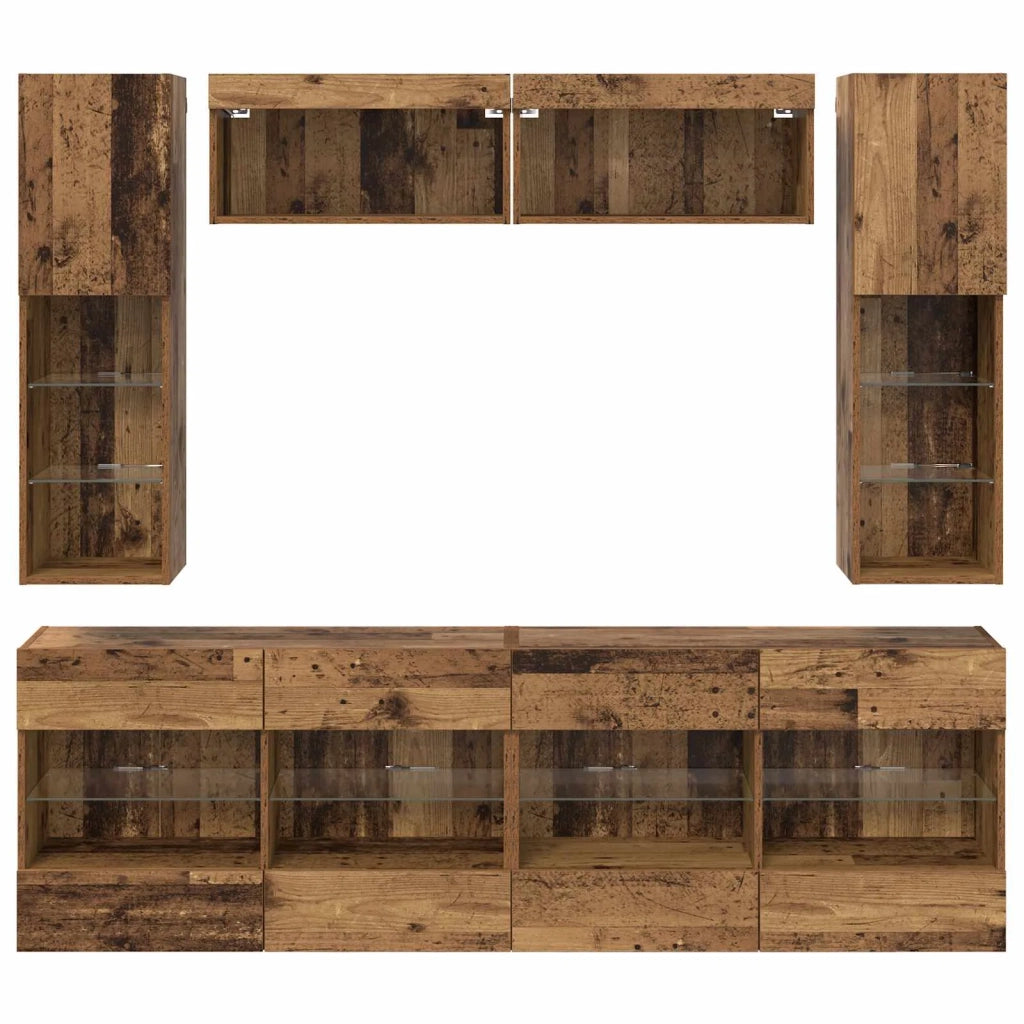 Set di Mobiletto da TV a Parete con led 6 pcs Legno vecchio 3402995