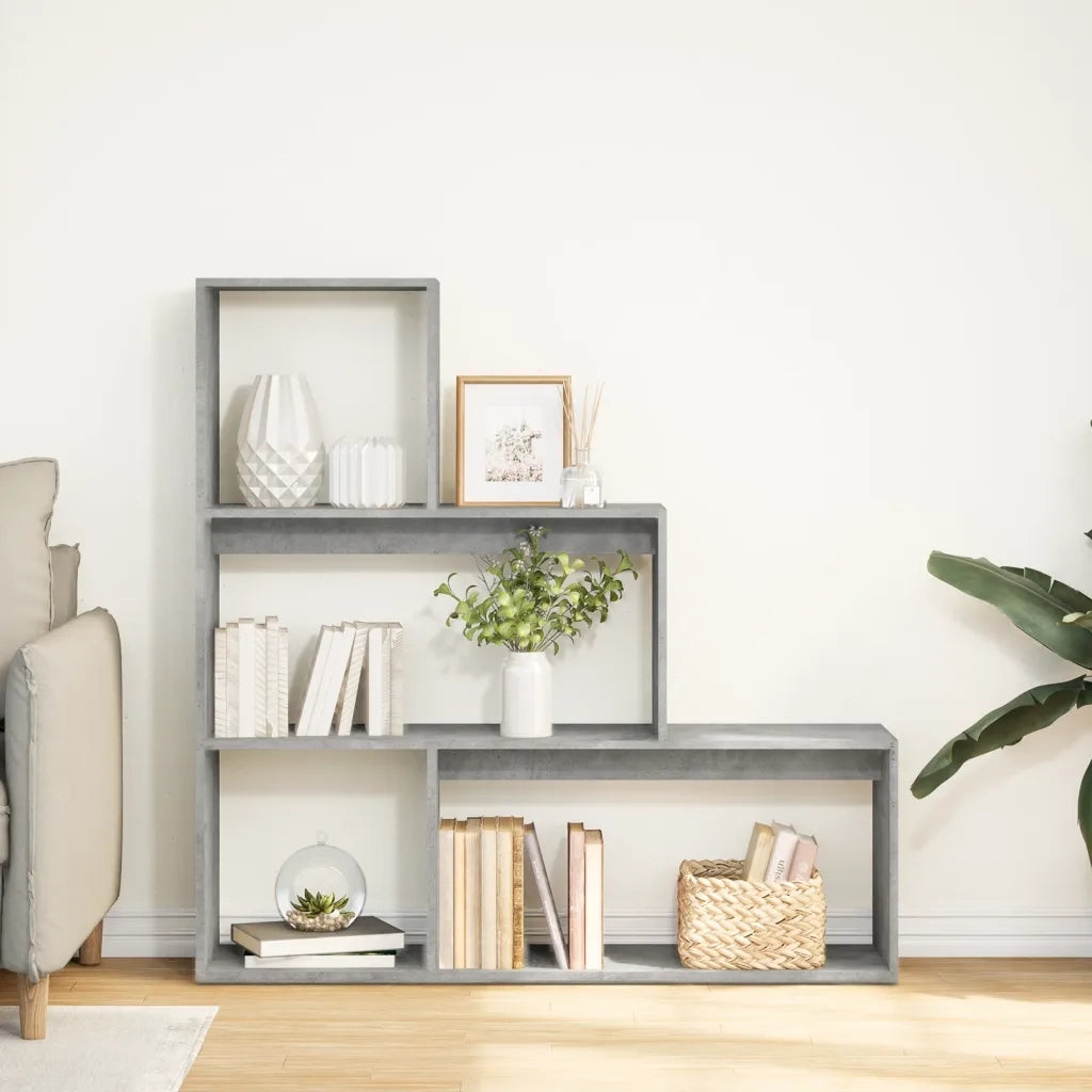 Libreria Divisorio 3 Piani-Scaffale per Libri-Mobile di Stoccaggio Grigio Cemento 123x29x123 Truciolato