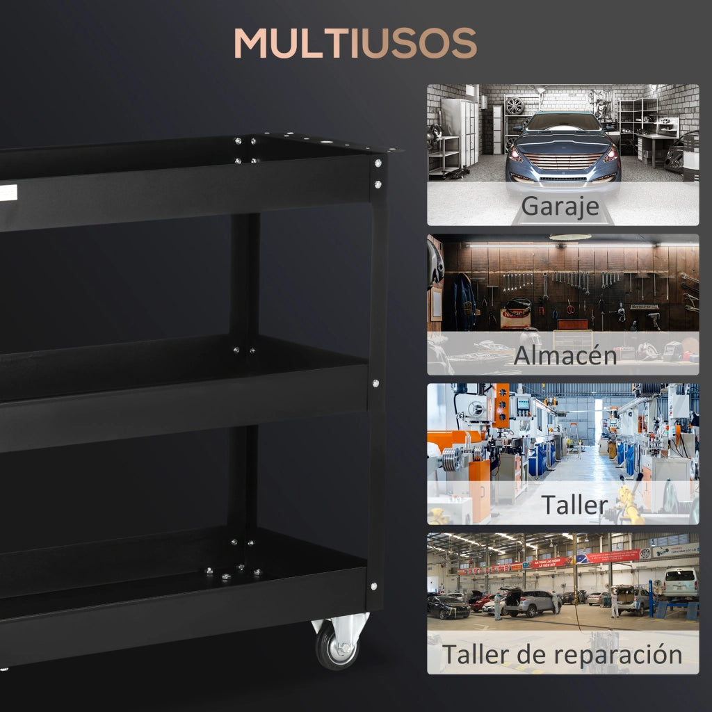 Carrello per Attrezzi con 3 Ripiani ¨C zephmum ¨C 83x35,3x76 cm Nero
