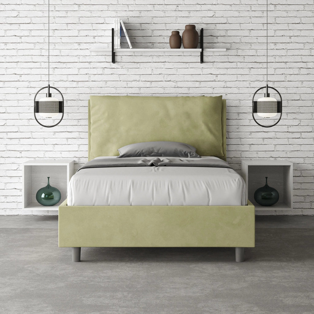 BS COM Letto una piazza e mezza senza rete imbottito 120x190 microfibra tè verde