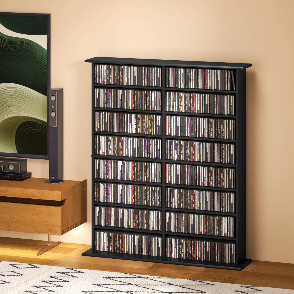 Libreria per CD e DVD con 16 scomparti e 12 ripiani regolabili ¨C zephmum ¨C nero