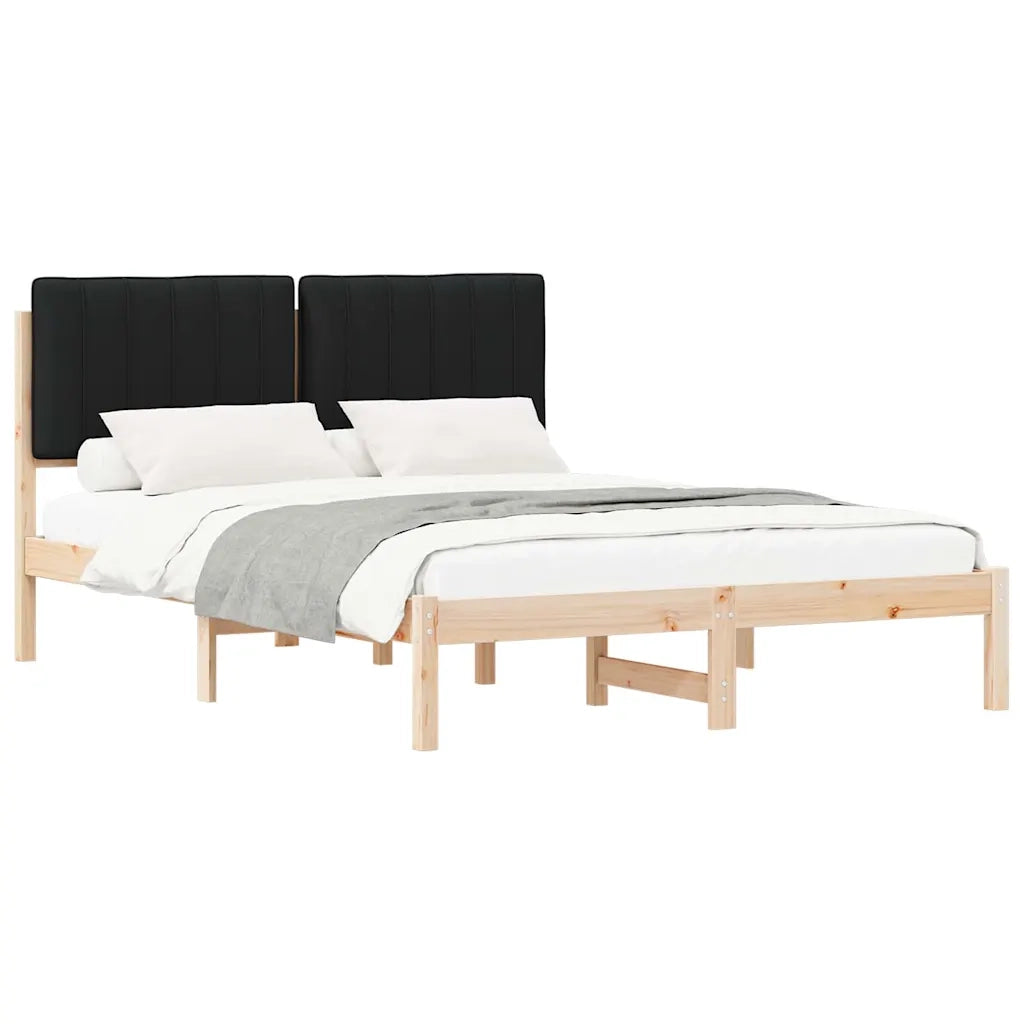 Letto con Testiera Rivestita-Struttura Letto con Testiera Nero 140 x 200 cm Pino massello 226791