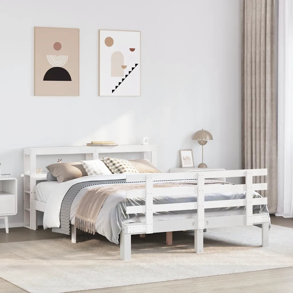 Giroletto con Testiera Bianco 120x190 cm Legno Massello di Pino