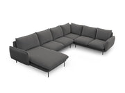 Cosmopolitan Design - Divano panoramico destro "Vienna" 7 posti in tessuto strutturato grigio scuro 