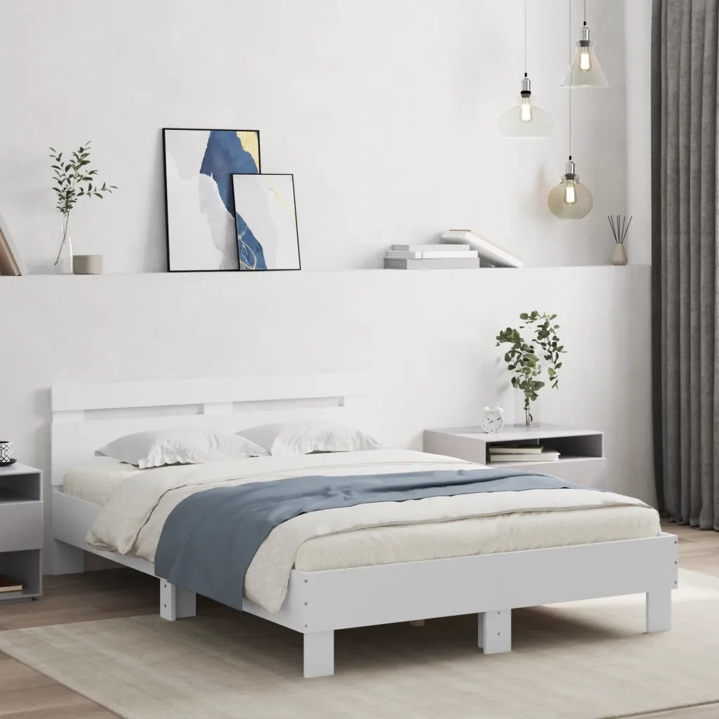 Letto matrimoniale | Letto per adulti | Giroletto con Testiera e LED Bianco 135x190 cm