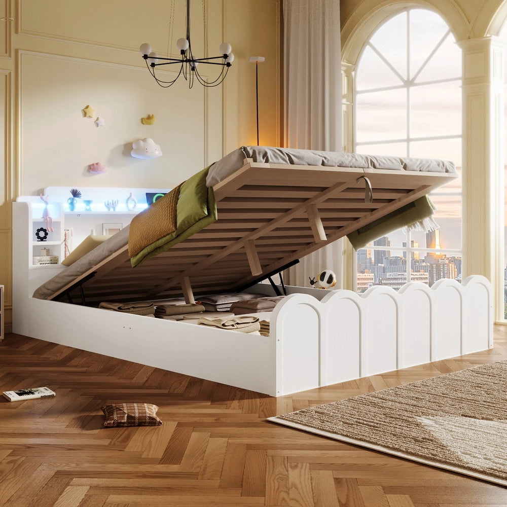 Letto Contenitore con LED e USB 140x200 ¨C Xylo ¨C Bianco