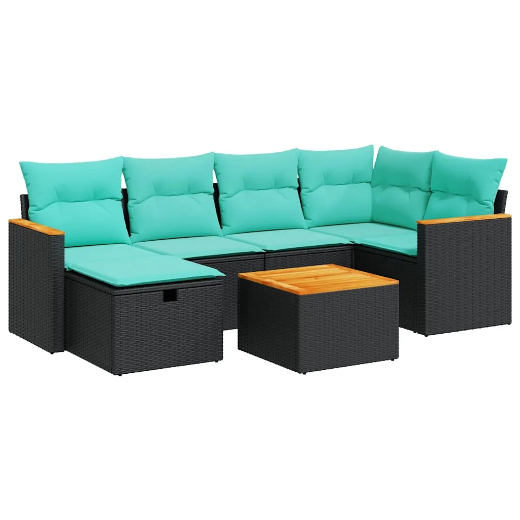 Set Divani da Giardino con Cuscini 7pz Nero Polyrattan 3325921