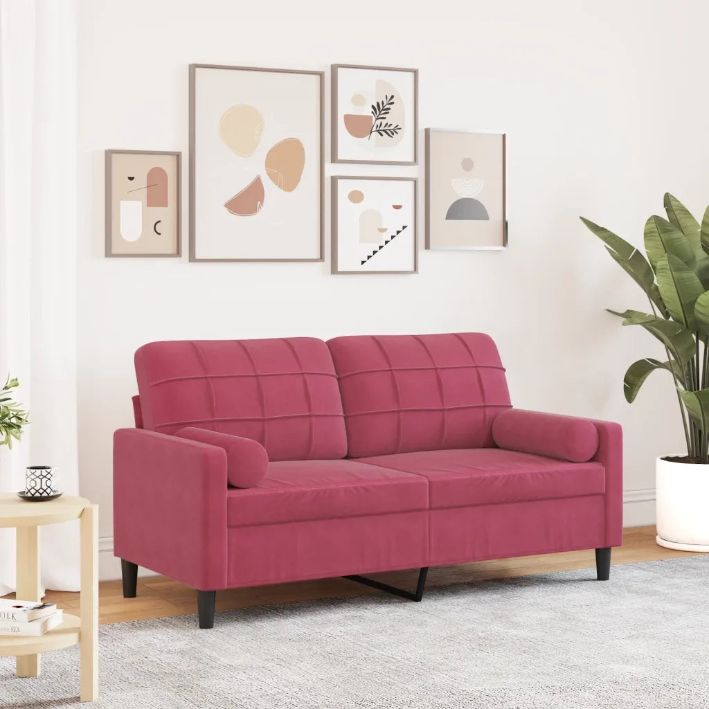 Divano a 2 Posti con Cuscini-Sofa 2 Posti con Cuscini Rosso Vino 140 cm in Velluto 310087