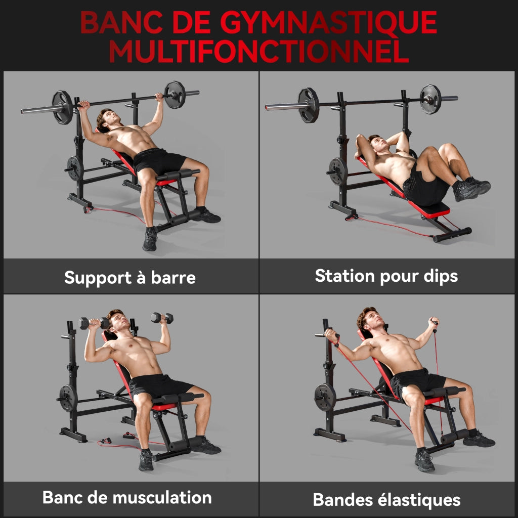 Panca multifunzione per allenamento ¨C Xylo ¨C con schienale regolabile e supporto pesi 147x109x122cm nero