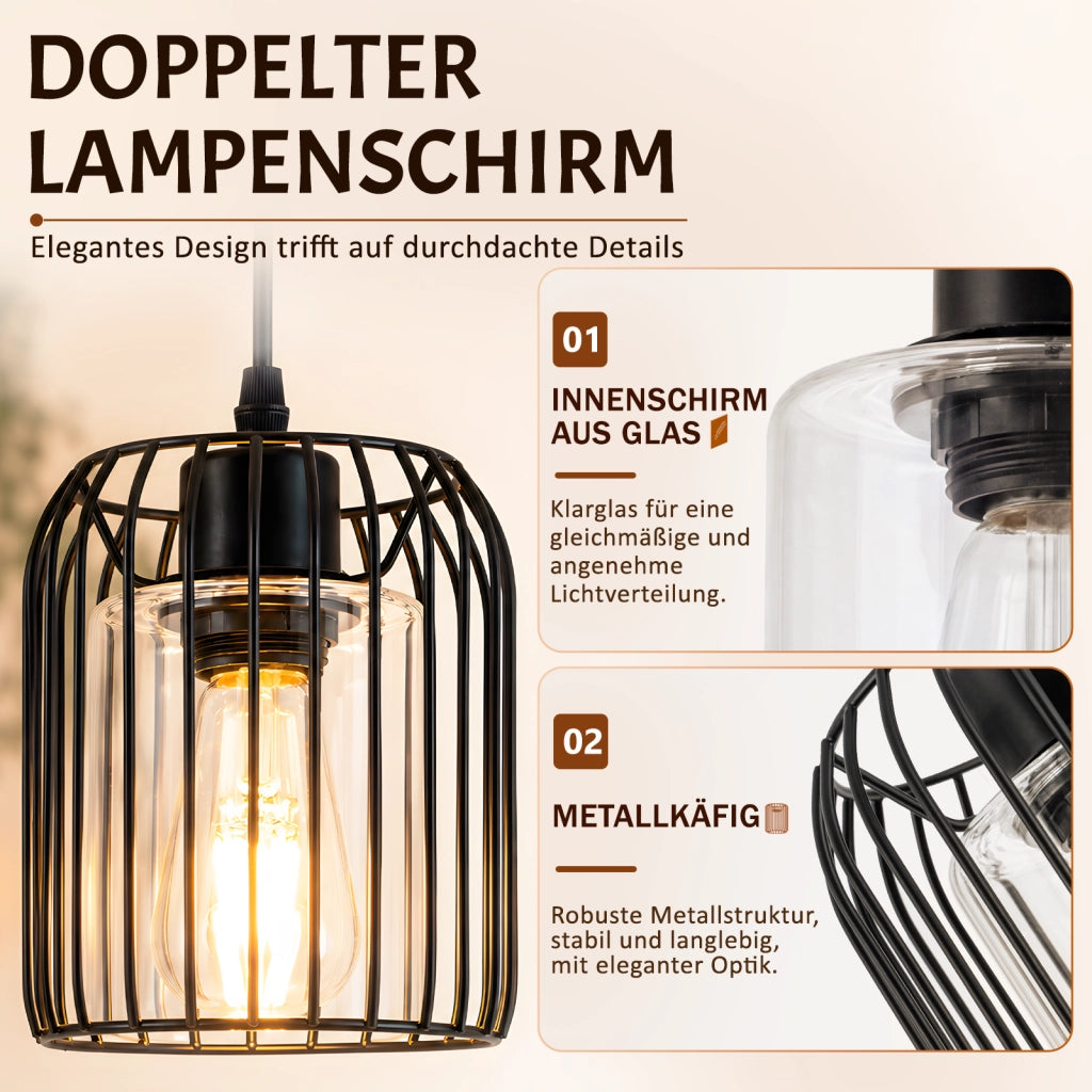 ZMH Lampada a sospensione vintage in vetro nero E27 industriale 1 luce per soggiorno lampadina non inclusa