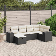 Set Divano da Giardino 6 pz con Cuscini Nero in Polyrattan