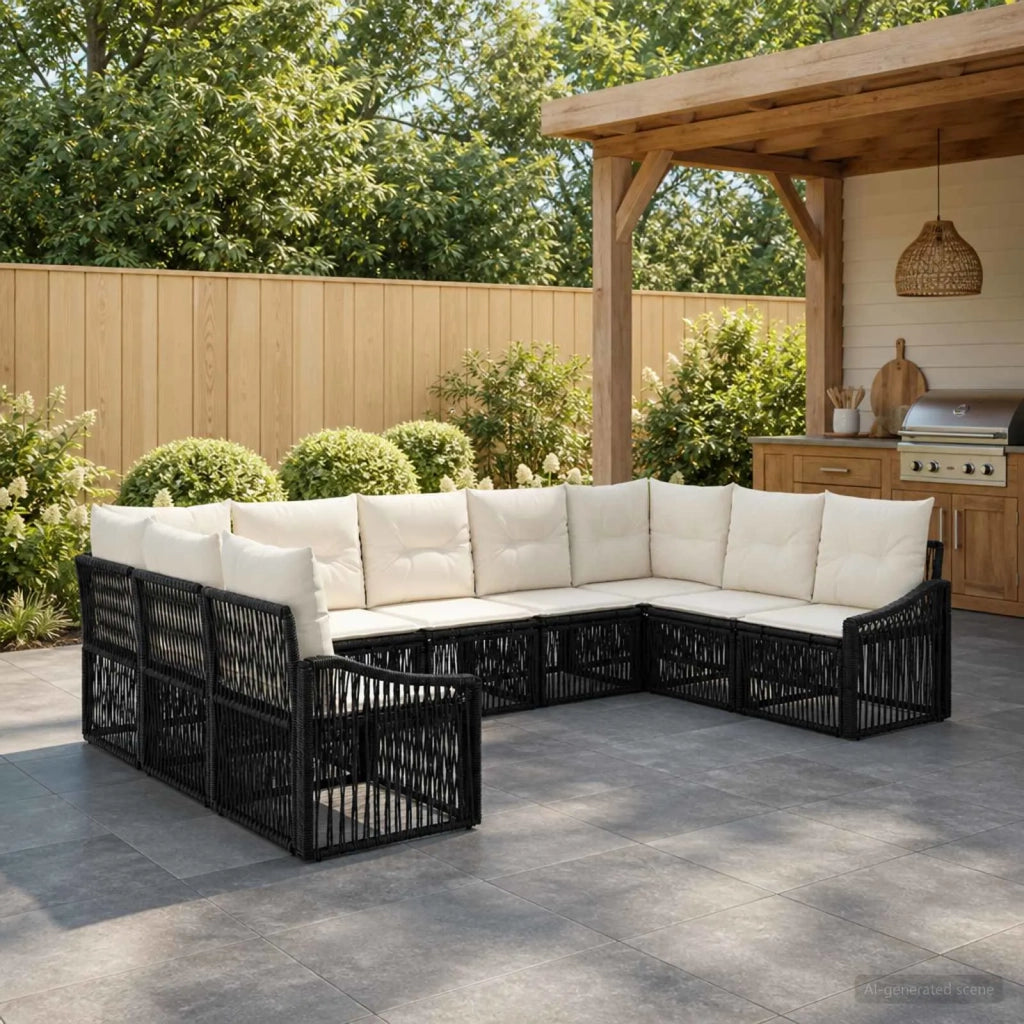 Set Divano da Giardino 9 pz Nero polyrattan 3436108