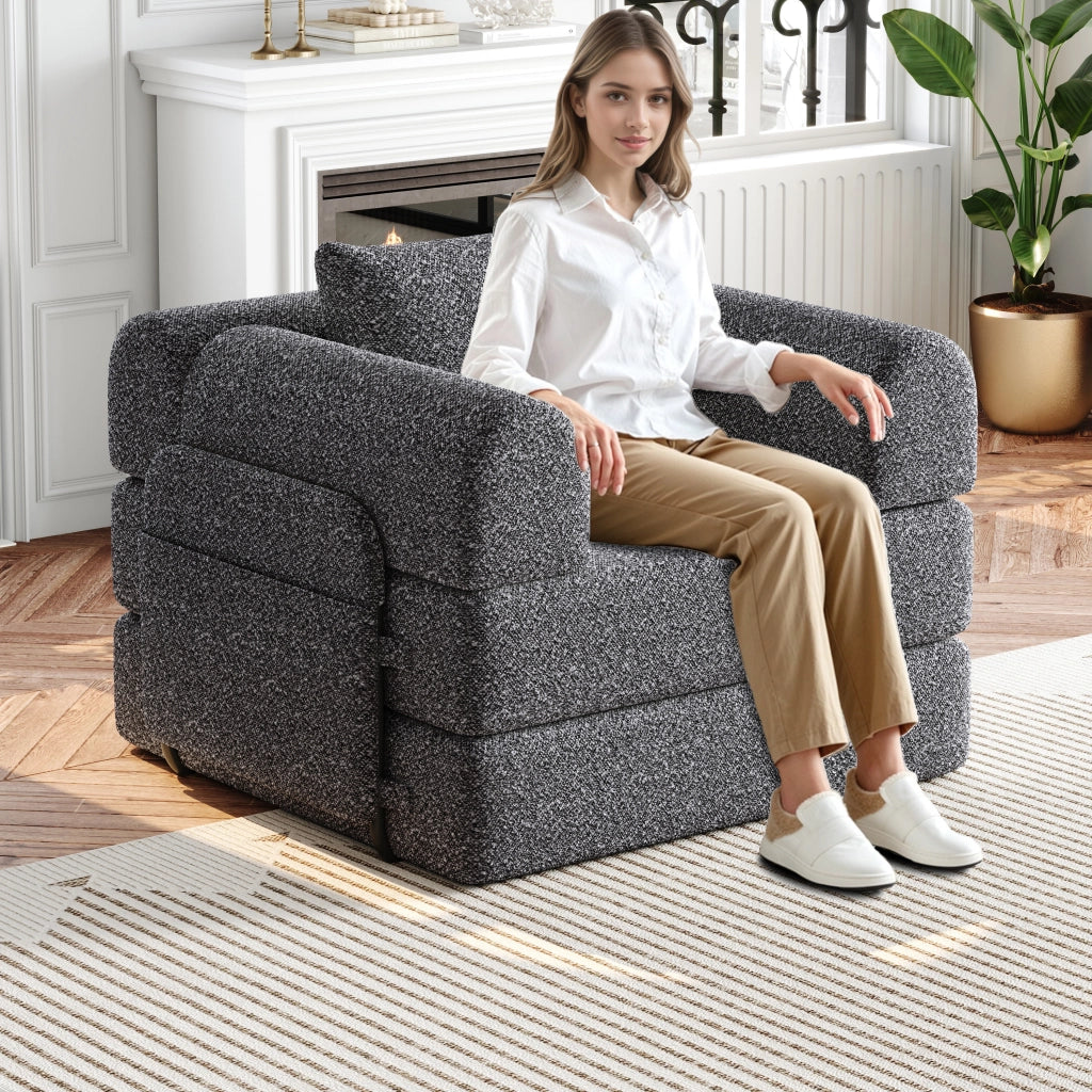 Divano Letto 2 in 1 con Vano Contenitore ¨C MINIMAL ¨C Tessuto Chenille, Struttura Metallo