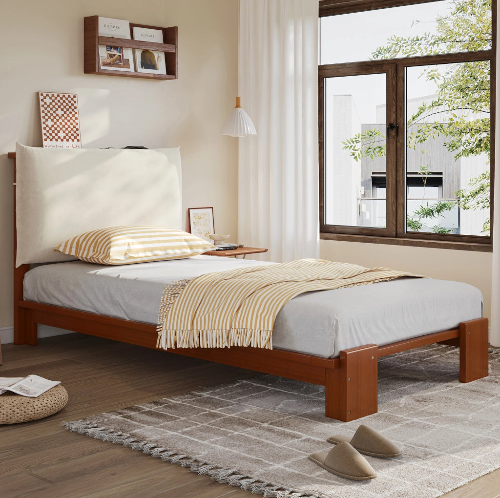 Letto imbottito singolo 90x200 cm marrone scuro con testiera imbottita