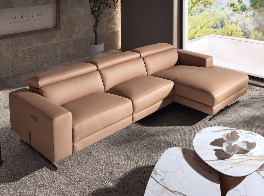 Divano chaise longue relax destra in pelle marrone
