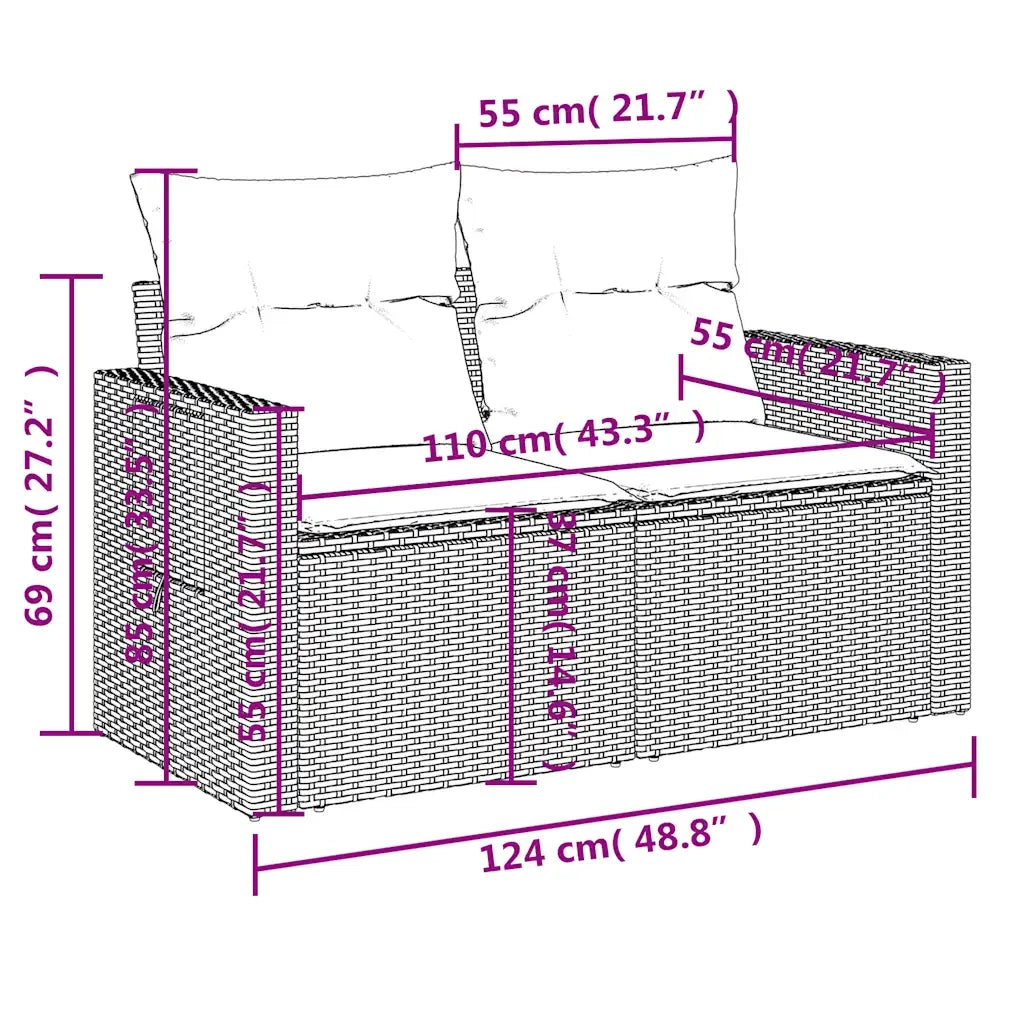 Set Divani da Giardino 5 pz con Cuscini Grigio in Polyrattan 3224444