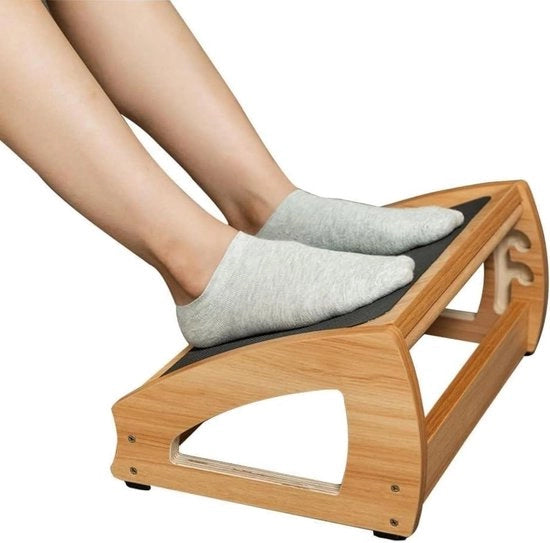 Sostegno per Piedi Ergonomico con 3 Posizioni di Altezza e Superficie Antiscivolo - Sedia per Piedi in Legno per Supporto Regolabile