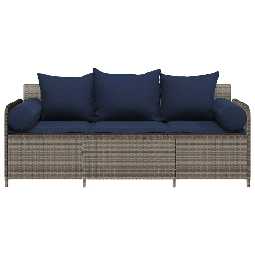Divano da Giardino con Cuscini 3 Posti Grigio in Polyrattan 4104179