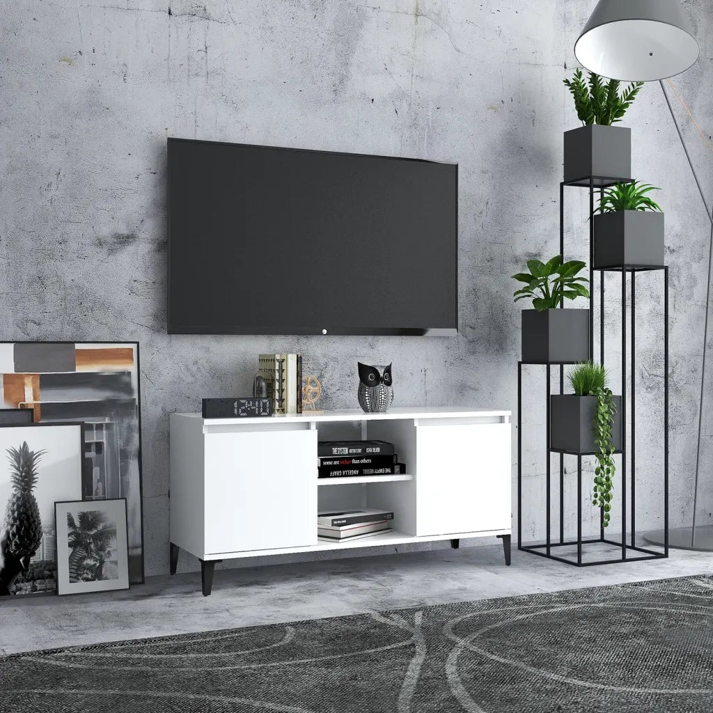 Mobile TV con Gambe in Metallo Bianco 103,5x30x50 cm 805968