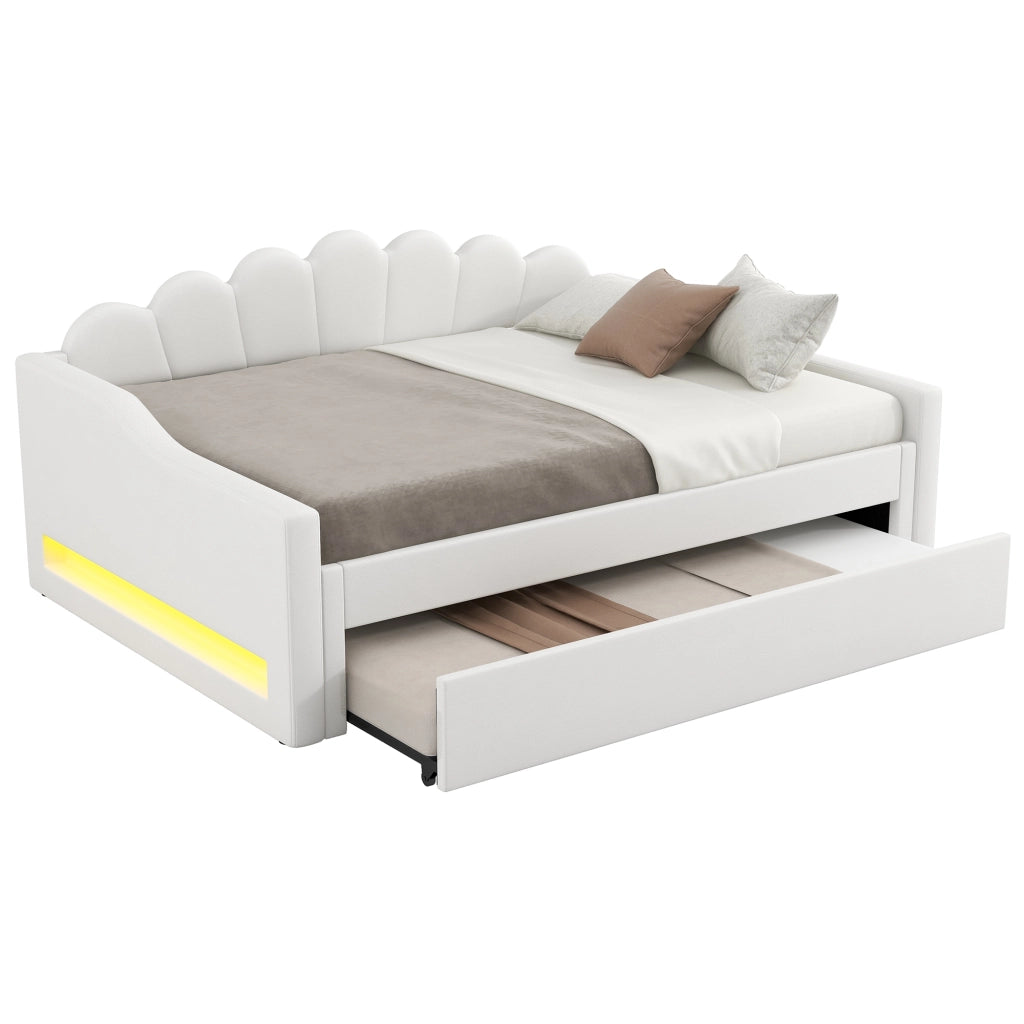 Tagesbett con funzione LED e letto estraibile in MDF impiallacciato e legno compensato 140x200 cm