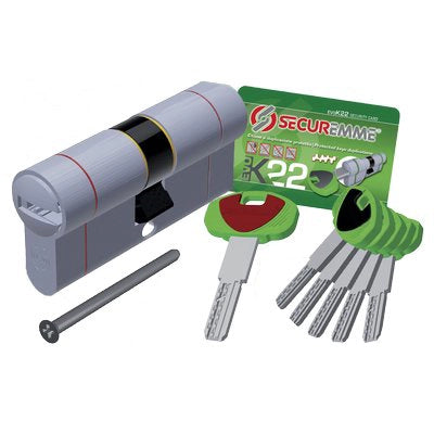 CILINDRO SAGOMATO EVO K22 TOP SECUREMME  OTT.NICH.SATIN CHIAVI 5 MM 97 36+61