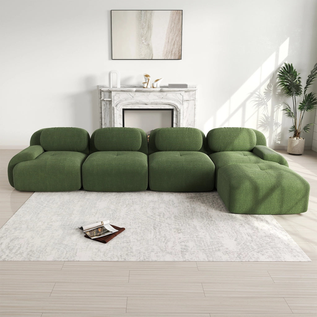Divano angolare modulare 4 posti - con chaise longue e braccioli curvi - verde