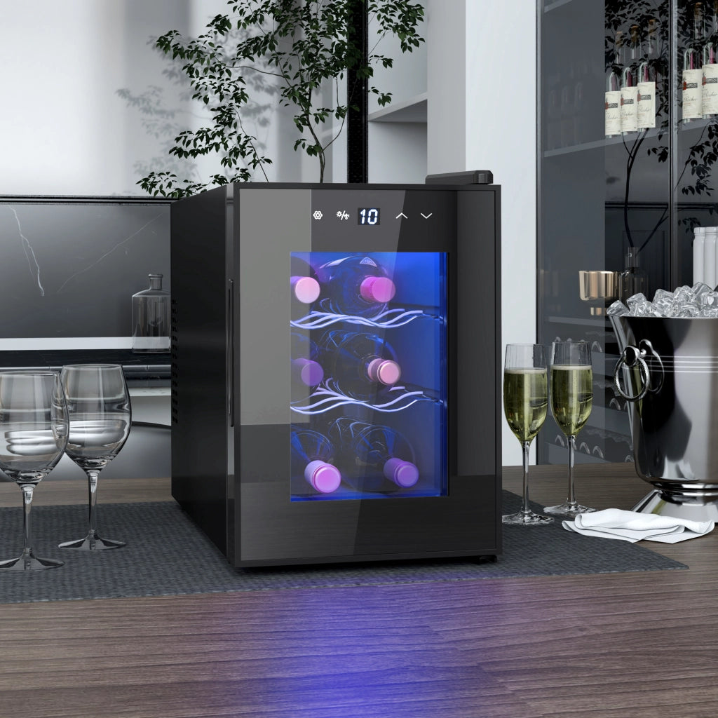 Cantinetta per Vino 6 Bottiglie 17L con LED e Temperatura Regolabile ¨C Zephmum ¨C Nero
