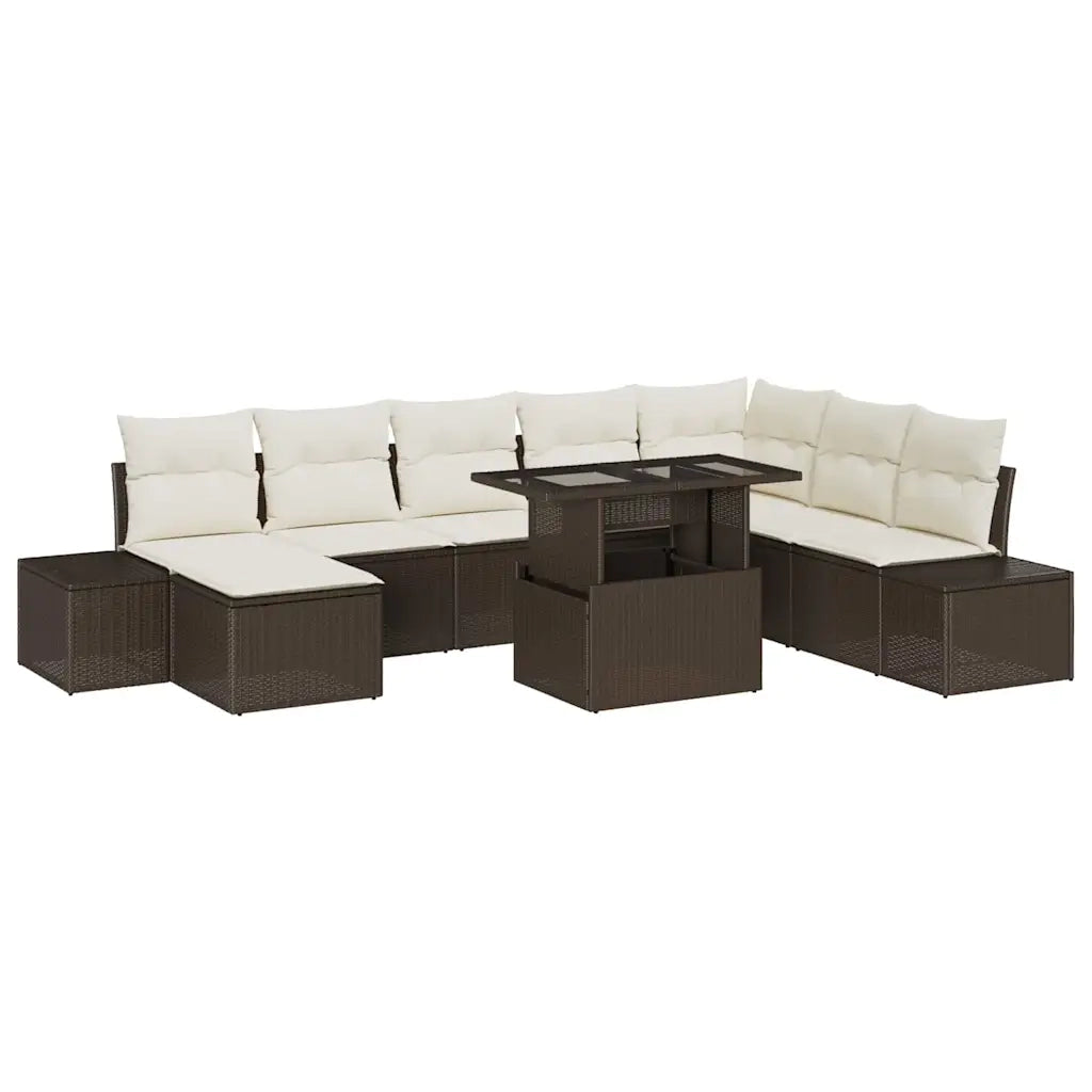 Set Divano da Giardino 9 pcs Marrone Poly Rattan 3357971