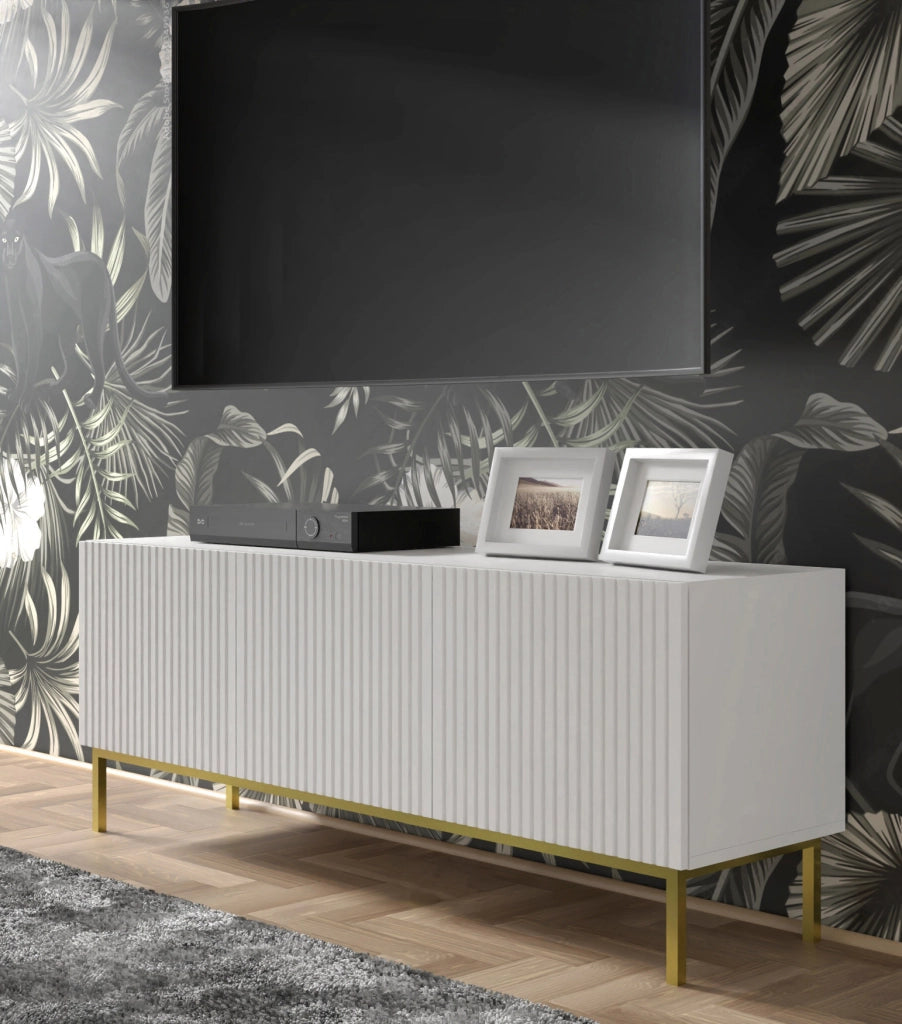 MOBILE RAVENNA B PORTA TV MDF FOILED 3D 150 BIANCO OPACO TELAIO NERO