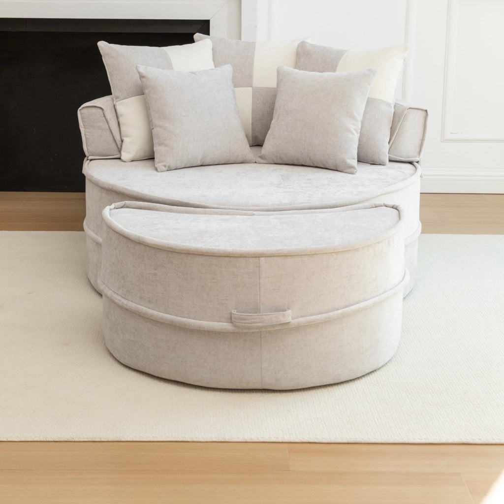 Poltrona Lounge con Ottomana e 5 Cuscini, Senza Montaggio, Chenille, Grigio