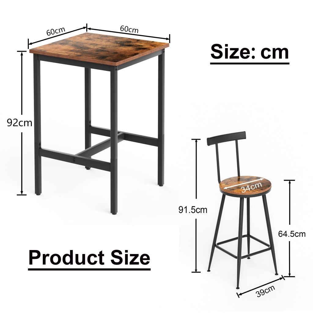 Set Tavolo Alto e Sgabelli Industrial ¨C Xylo ¨C Piano Legno, Struttura Metallo, 60x60x90 cm