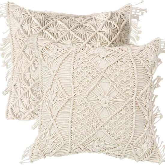 Due coperte per cuscini in macramé, 45 x 45 cm, 100% manufatti a mano, coperte boho decorativi, coperture per cuscini personalizzate per divano, cuscini per schiena, coperture per cuscini, camera da letto.