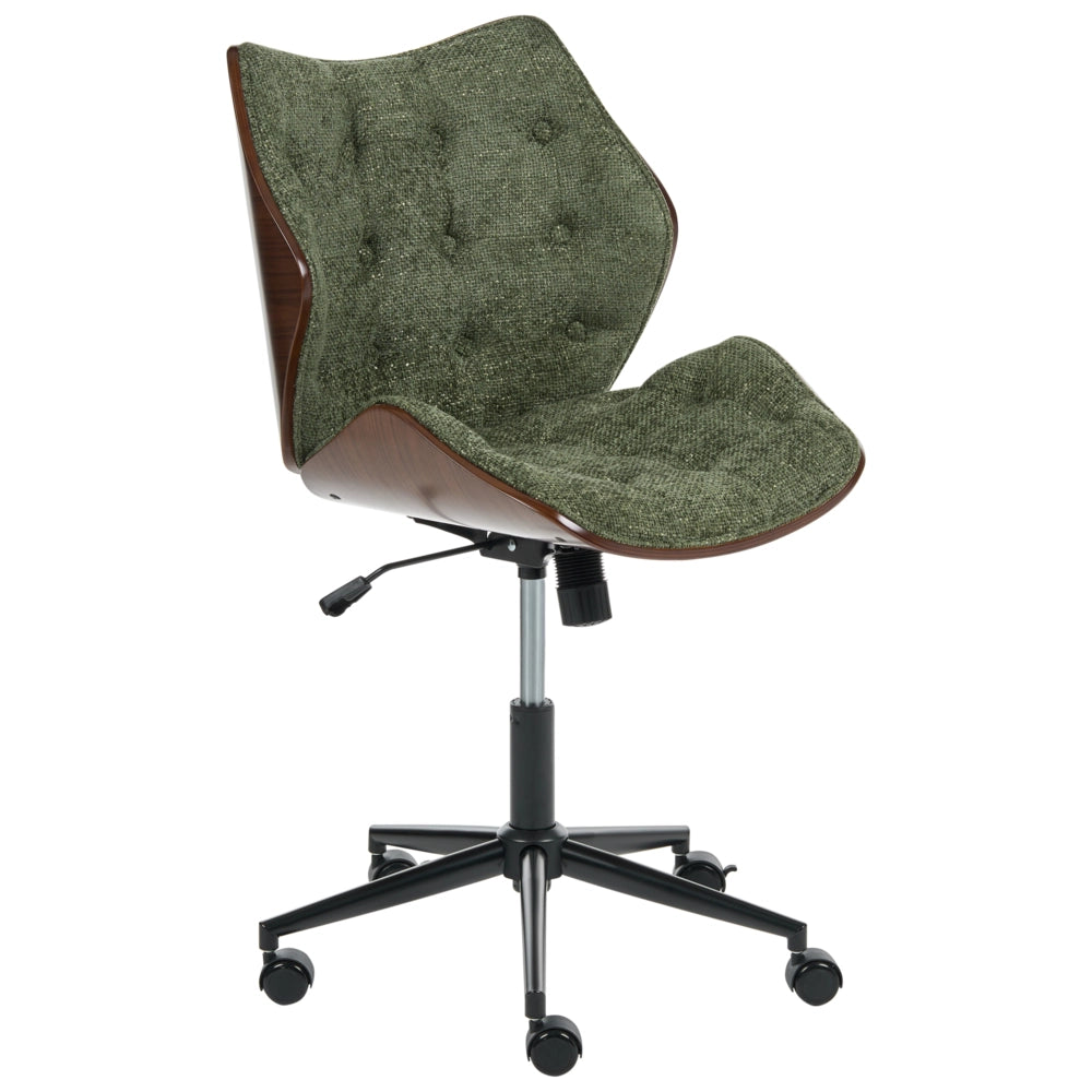 Sedia da ufficio regolabile con funzione girevole Seduta in compensato con rivestimento in tessuto bouclé Marrone scuro e verde elegante