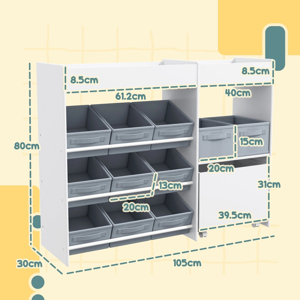 Mobile Portagiochi Bambini ¨C Xylo ¨C 11 Cestini Tessuto Bianco 105x30x80cm