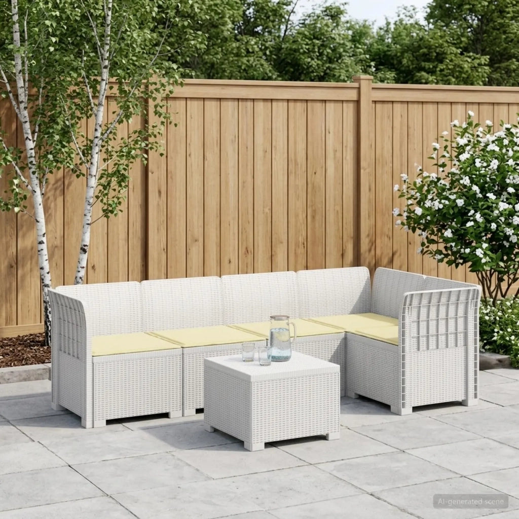 Divano da Giardino 5 Posti con Cuscini Stile Rattan PP Bianco 3444078