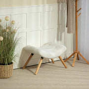 POUF Imbottito 67x45x38 cm Poliestere Bianco Crema con gambe in legno di faggio