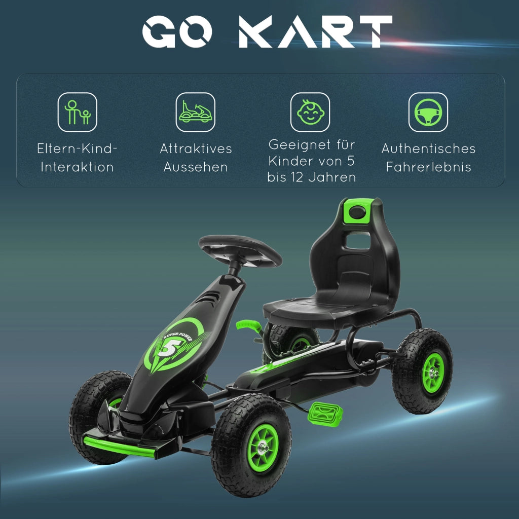 Gokart per Bambini con Pedali ¨C Minimal ¨C Verde e Nero 121x58x61 cm