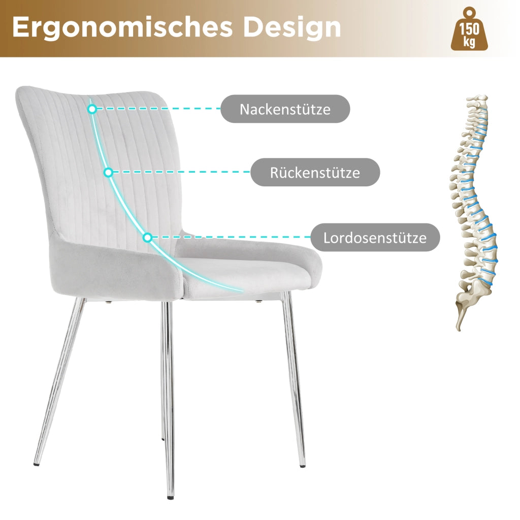 Set di 2 sedie da pranzo in velluto con gambe in metallo per soggiorno grigio