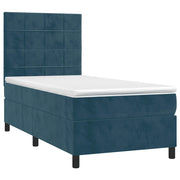 Letto singolo | Letto per adulti | Letto a Molle con Materasso e LED Blu Scuro 80x200cm in Velluto