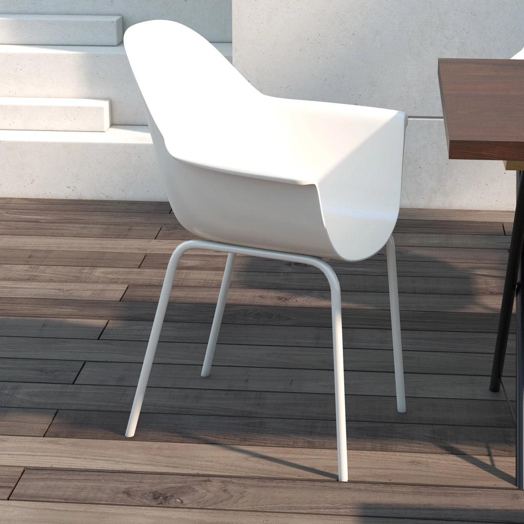Set Sedie da Giardino con 4 Sedie; Impilabili con Schienale e Braccioli; per Terrazza e Balcone; Acciaio; Grigio